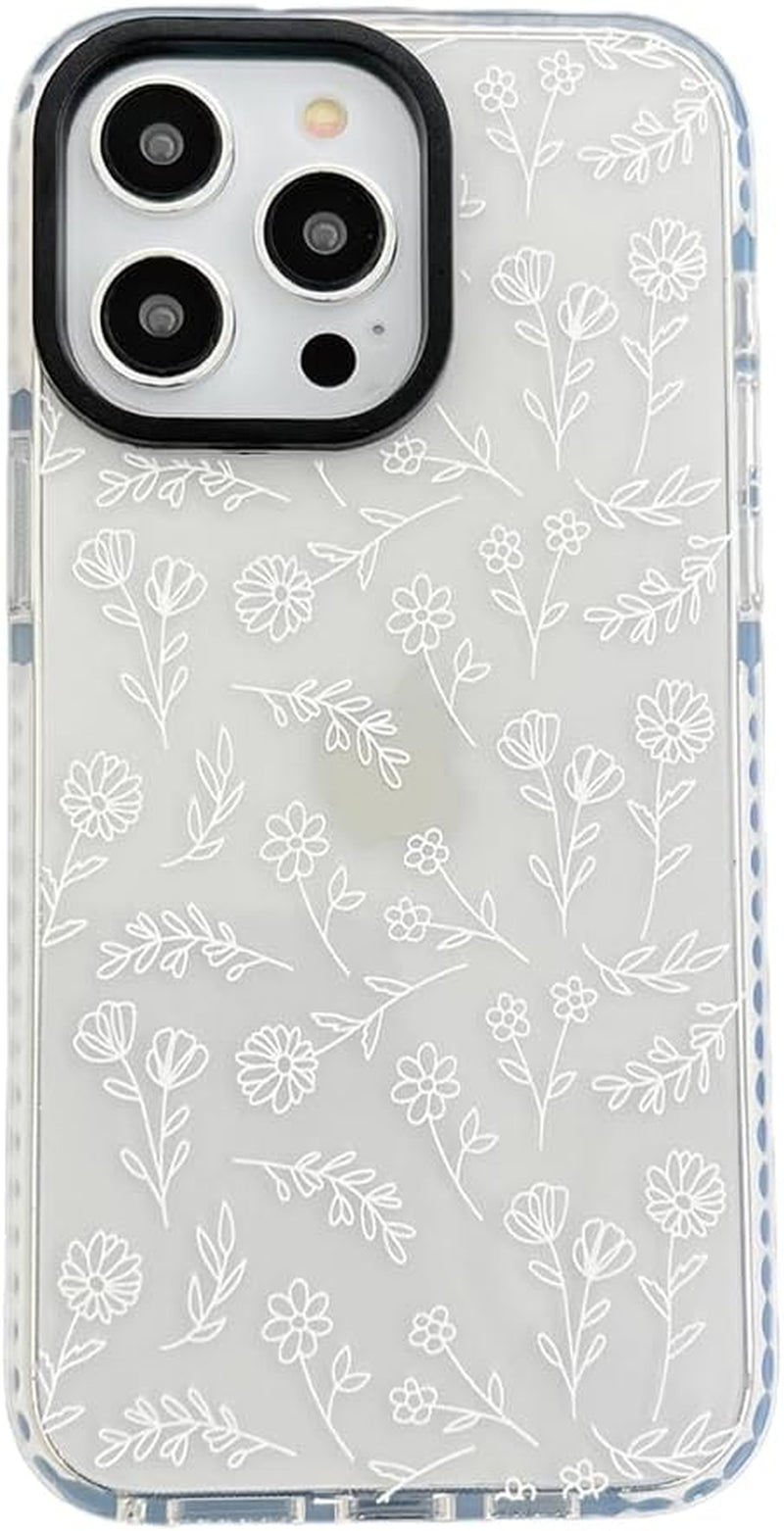 Compatible with Iphone 15 Pro Phone Case Cute White Flower Design for Women Girls Silicone Shockproof Protective Cover for Apple Iphone 15 Pro Cases 6.1 Inch - Clear  zelimeri For Iphone 12/12Pro  