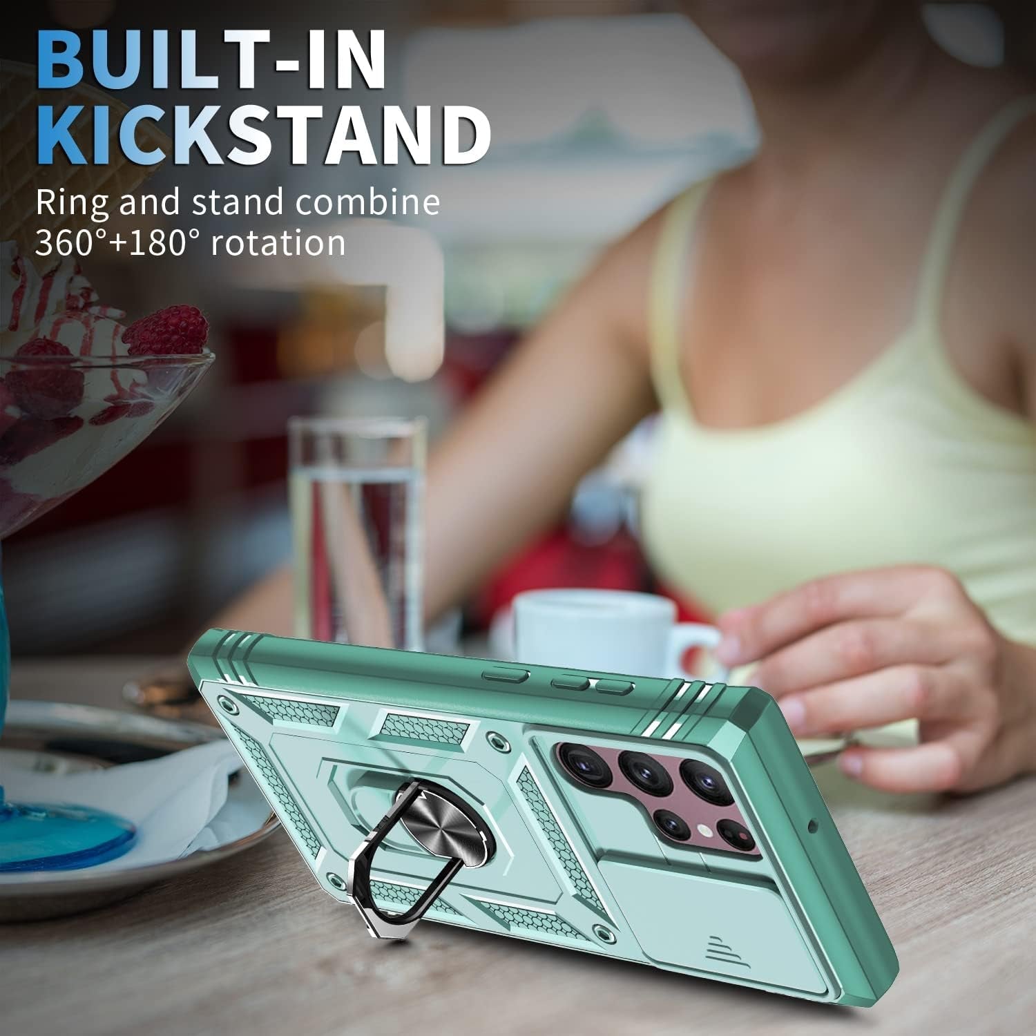 Case for Galaxy S22 Ultra, Shockproof Impact Resistant with Slide Lens Protective Cover Case for Samsung Galaxy S22 Ultra 4G/5G 6.8" (Green)