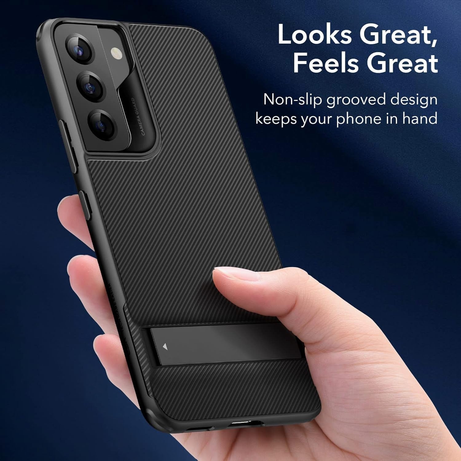 ESR Metal Kickstand Case Compatible with Samsung Galaxy S22 (6.1 Inch) (2022), Versatile Patented Kickstand, Slim Flexible Back Cover, Black