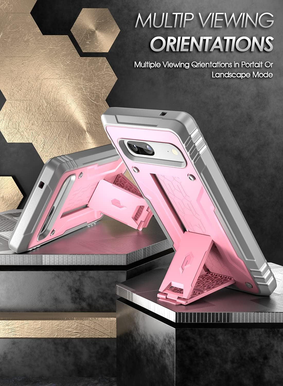 Poetic Revolution Case for Google Pixel 7A 5G, Built-In Screen Protector Work with Fingerprint ID, Full Body Rugged Shockproof Protective Cover Case with Kickstand, Light Pink  Poetic   