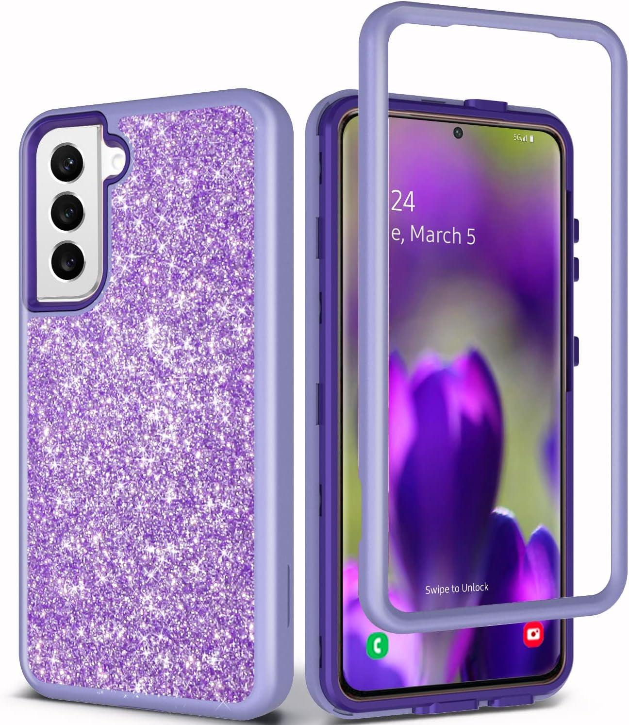 Coolwee Crystal Glitter Full Protective Case for Galaxy S22 plus - Heavy Duty Hybrid, Shockproof, Transparent, Bling Sparkle
