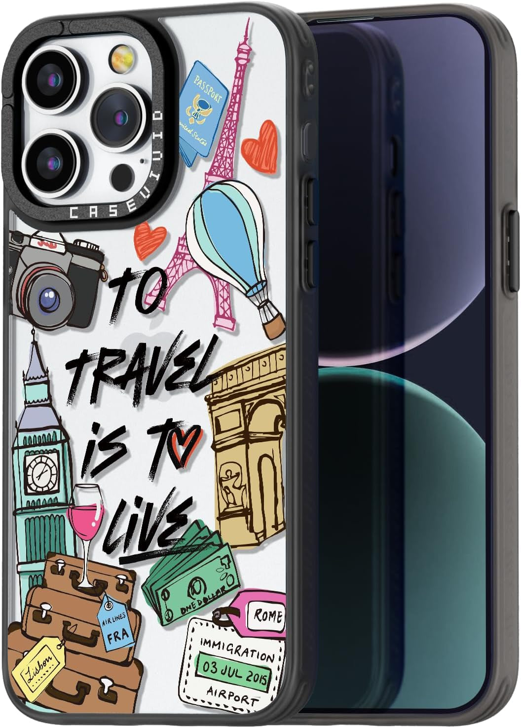 Casevivid Compatible for Iphone 15 Pro Case Cute Aesthetic - Durable Fashion Funny Phone Case - Girly Butterfly Pattern Print Cover Design for Woman Girl 6.1 Inches Black  CASEVIVID To Travel Is To Live Basic 