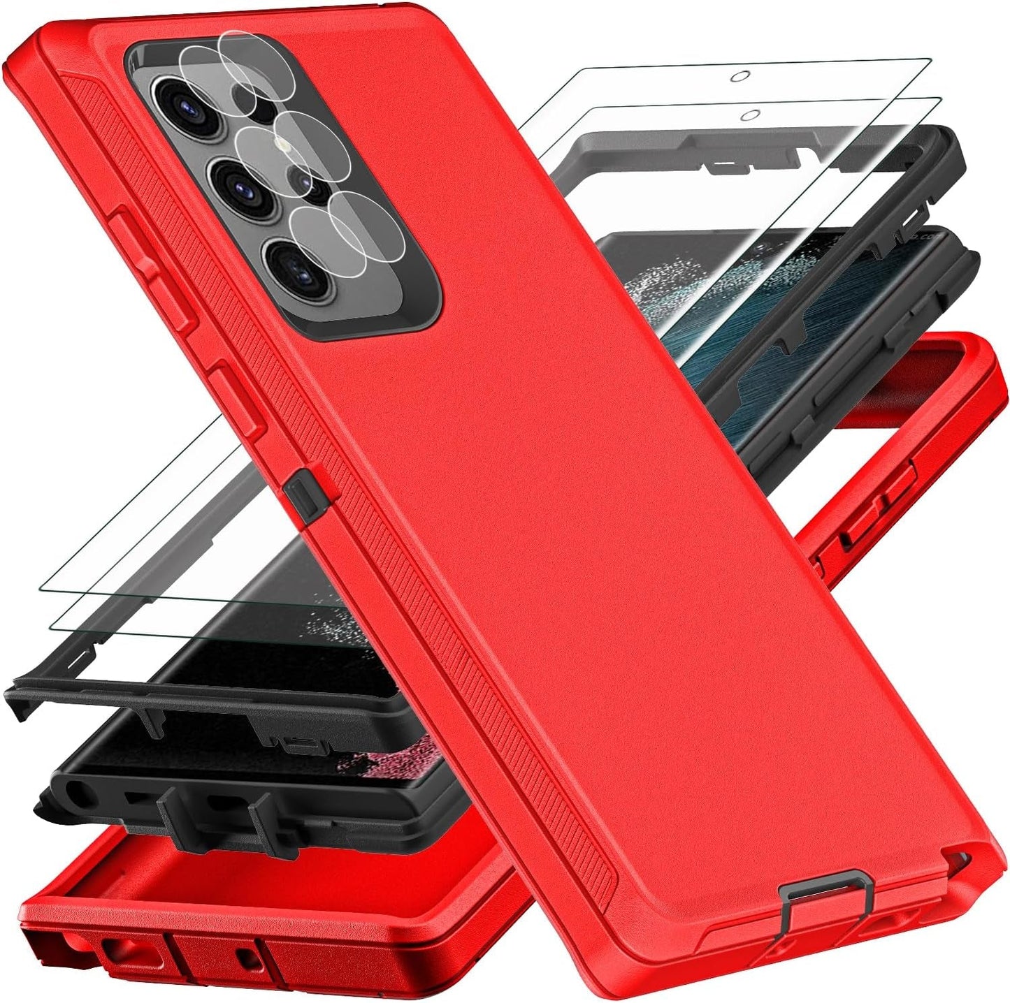 For Samsung Galaxy S22 Ultra Case, with 2Pcs [Self Healing Flexible TPU Screen Protector & Camera Lens Protector] Military Grade Heavy Duty Case for Galaxy S22 Ultra 5G (Aqua Blue/Pink)