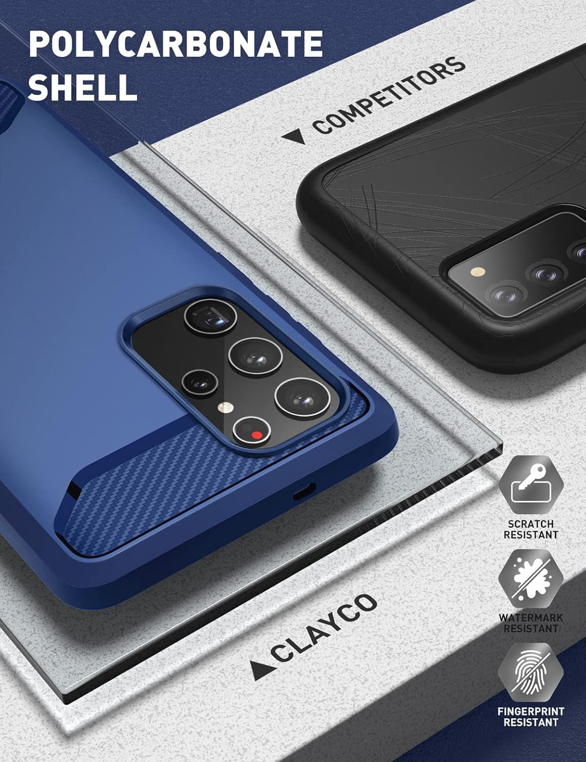 Clayco Xenon Case for Samsung Galaxy S22 Ultra 5G, [Built-In Screen Protector] Full-Body Rugged Cover Compatible with Fingerprint Reader, 6.8 Inch 2022 Release (Blue)