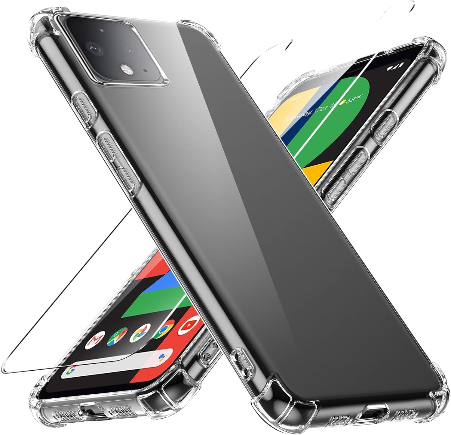 Case for Google Pixel 4A 5G Phone Case, with 1 Piece Screen Protector, TPU Bumper Shockproof Silicone Fullbody Protective Case Cover for Google Pixel 4A 5G, Transparent  Ikziwreo Transparent Google Pixel 4 