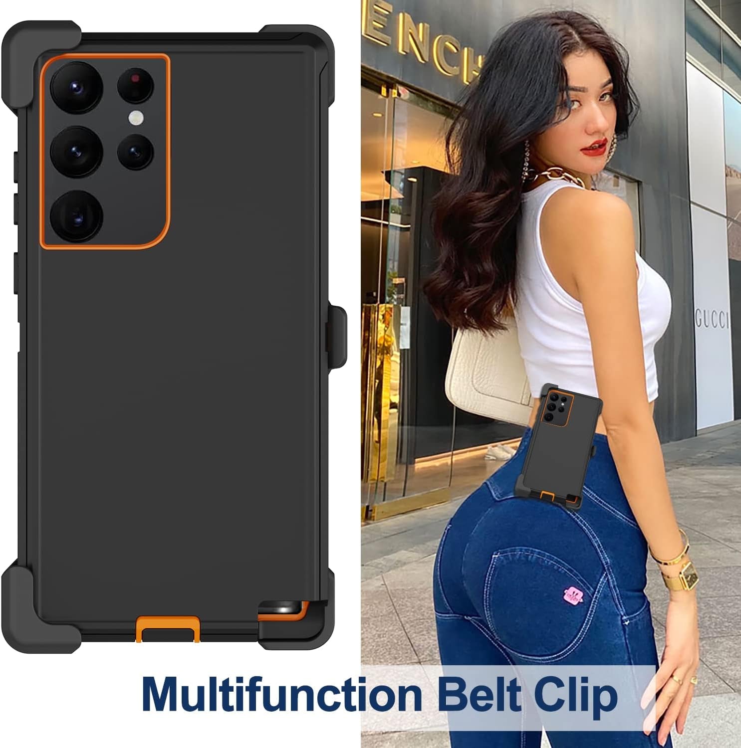 For Samsung Galaxy S22 Ultra Case with Belt Clip Holster, 2X Screen Protector, Military Grade Protection Heavy Duty Full Body Shockproof Rugged Protective Cover for Samsung S22 Ultra 5G (Orange)