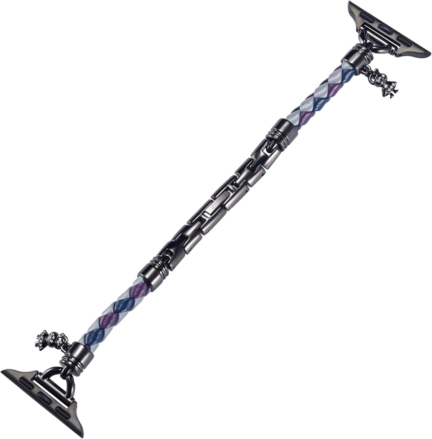 Braided Leather Band Compatible with Apple Watch 38Mm 40Mm 41Mm 42Mm 44Mm 45Mm 49Mm, Bling Crystal Pendant Strap Dressy Metal Bracelet for Iwatch Series 9 8 7 6 5 4 3 2 1 SE Ultra