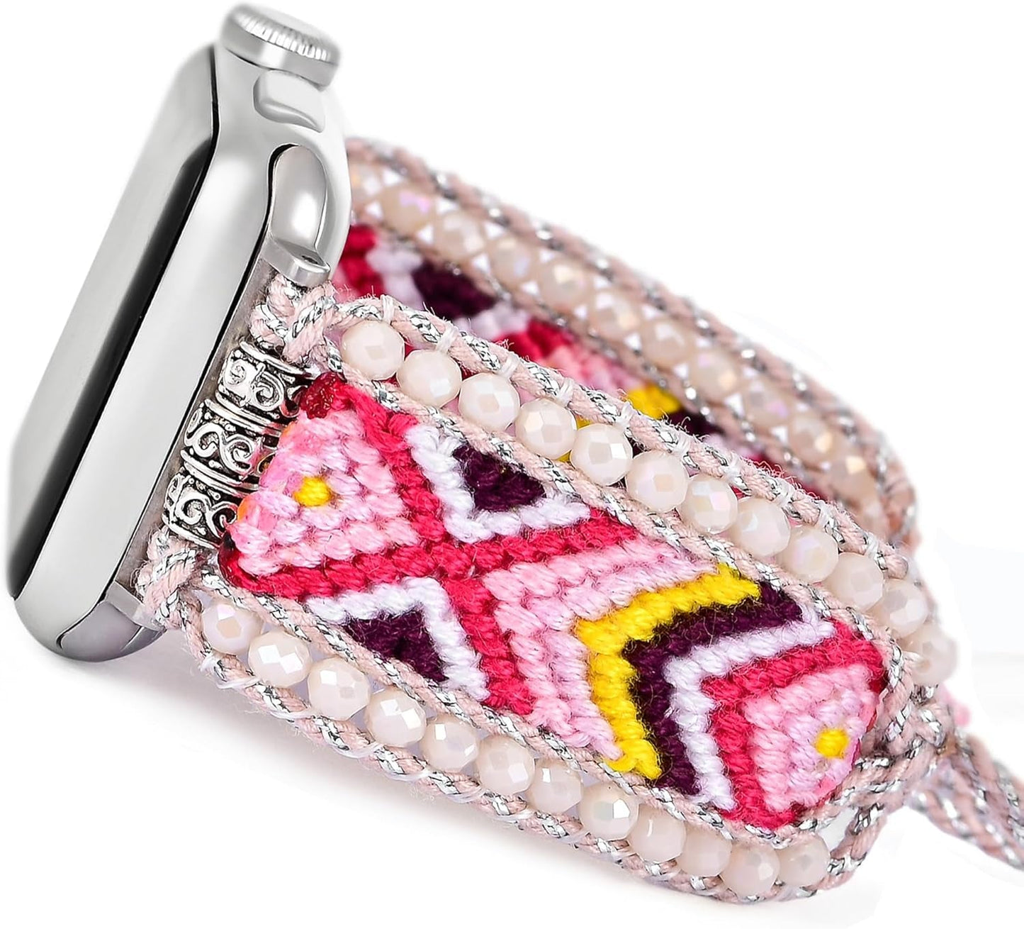 Fancy Woven Braided Nylon Band Compatible with Apple Watch Bands 40Mm 41Mm 38Mm, Retro Boho Friendship Bracelet Handmade Bohemian Beaded Adjustable Dressy Strap Wristbands for Iwatch Bands Series 9/8/7/6 5/4/3/2/SE