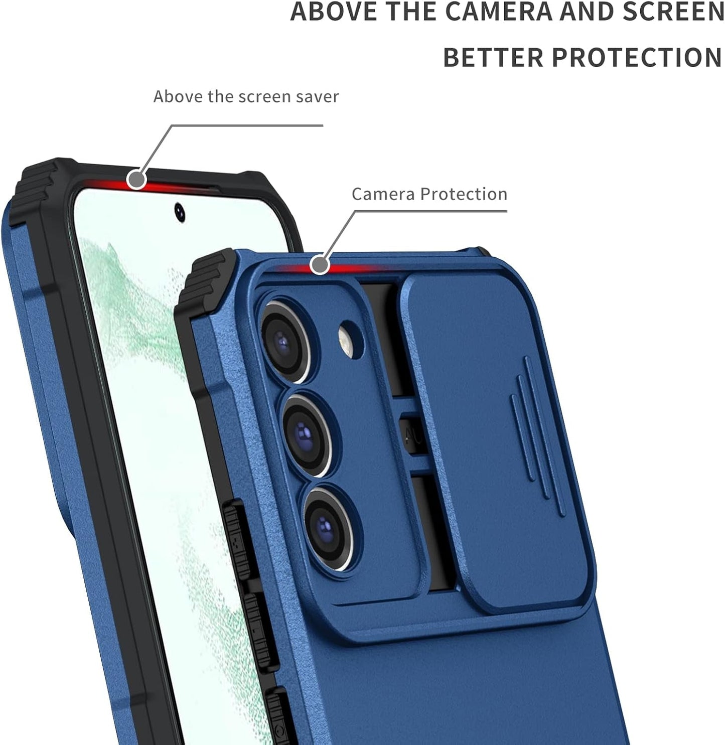 For Samsung Galaxy S22 plus 5G Case with Slide Camera Cover, Armor Silicone TPU Bumper Tough PC S22 plus Cover with Kickstand, Military Shockproof Protective Phone Case for Galaxy S22 plus Blue