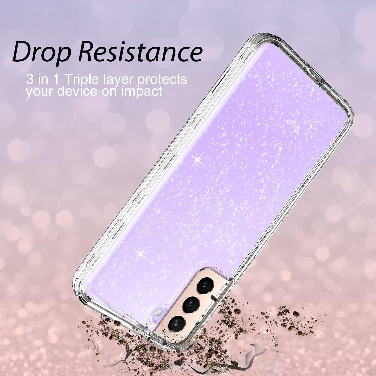 Coolwee Crystal Glitter Full Protective Case for Galaxy S22 plus - Heavy Duty Hybrid, Shockproof, Transparent, Bling Sparkle