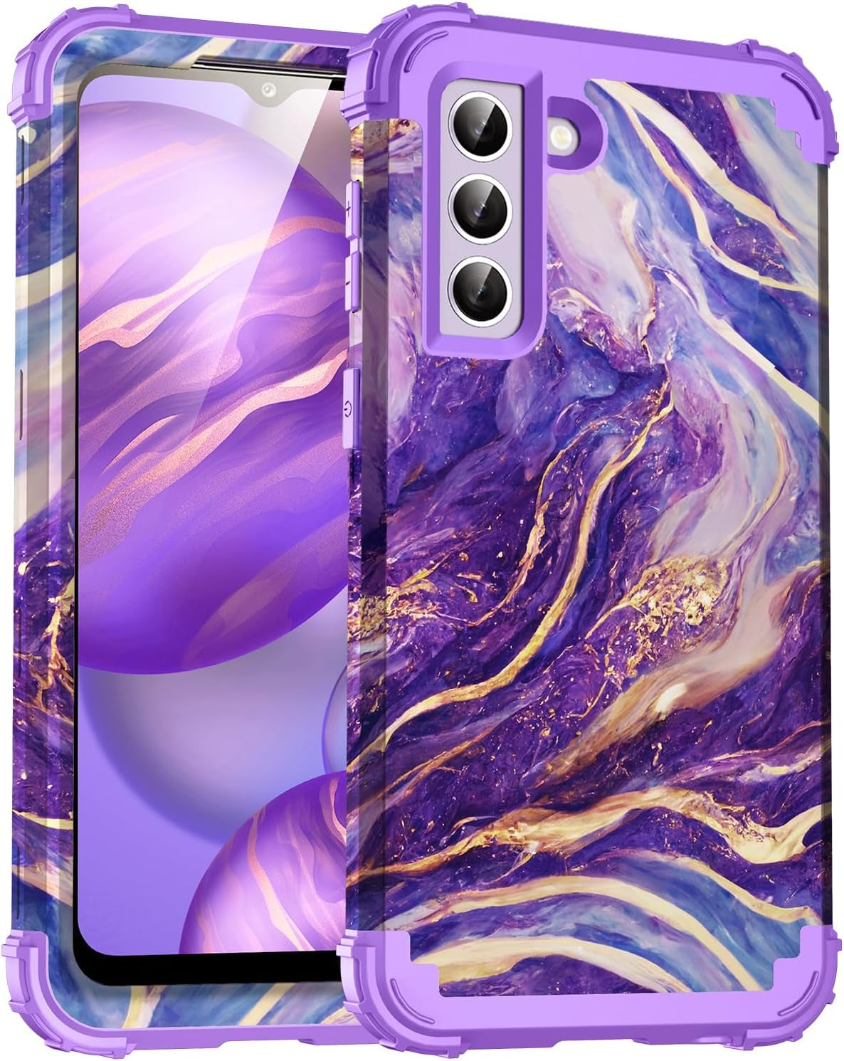 For Galacy S20 FE 5G Case,Marble Design Three Layer Heavy Duty Shockproof Protection Hard Plastic Bumper Soft Silicone Rubber Drop Protective Cover Case for Galaxy S20 FE 6.5 Inch,(Blue)