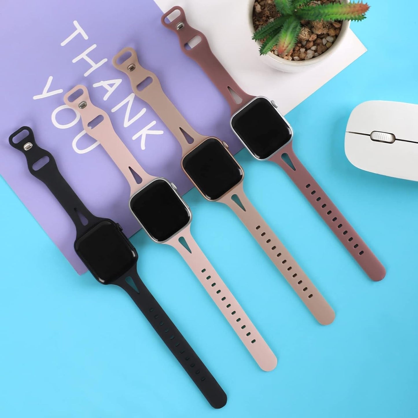 Distore 4 Pack Slim Thin Bands Compatible with Apple Watch 38Mm 40Mm 41Mm 42Mm 44Mm 45Mm 49Mm, Replacement Water Drop Hollow Silicone Sport Strap for Iwatch Series 8/7/6/5/4/3/2/1 Ultra SE Women Men