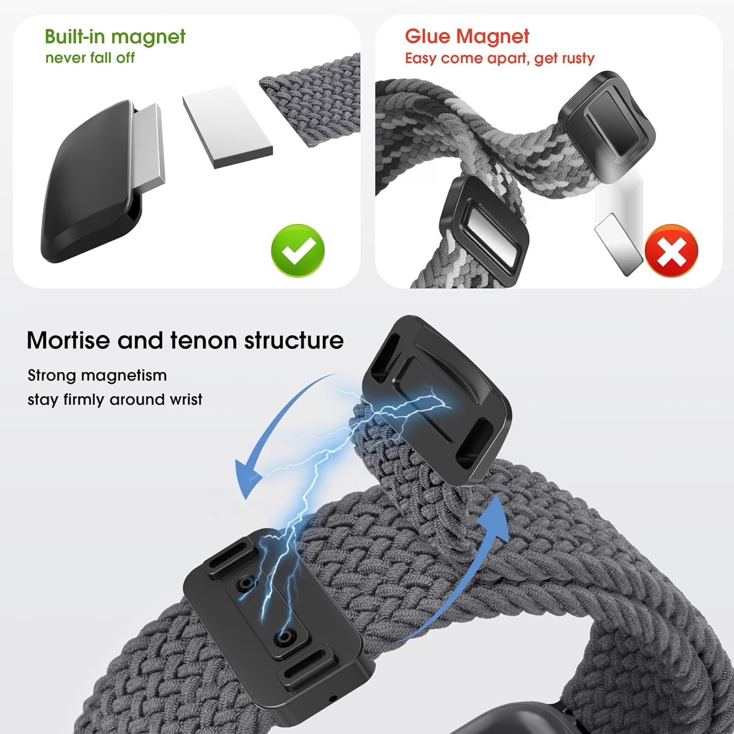 Arae 2 Pack Magnetic Stretchy Watch Band Compatible for Apple Watch Band 38Mm 40Mm 41Mm,Comfortable Adjustable Straps for Iwatch Series 9 8 7 6 5 4 SE 3 2 1 Ultra 1 2 Women Men,Black+Space Gray