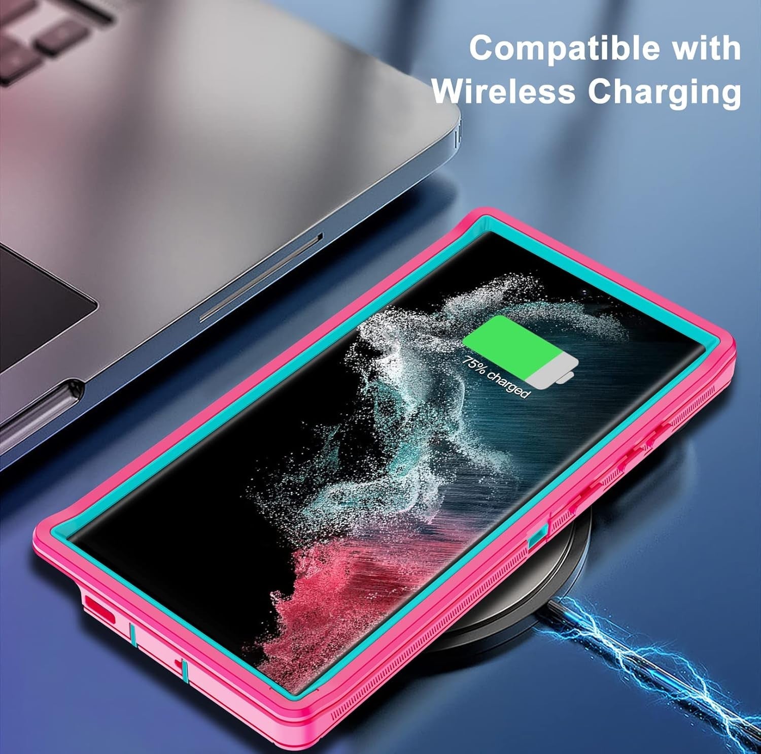 Annymall for Samsung Galaxy S22 Ultra Case with 2 Screen Protector, Full Body Heavy Duty Shockproof Drop-Proof Phone Case Rugged 3-Layer Defender Protective Cover for Samsung Galaxy S22 Ultra (Pink)