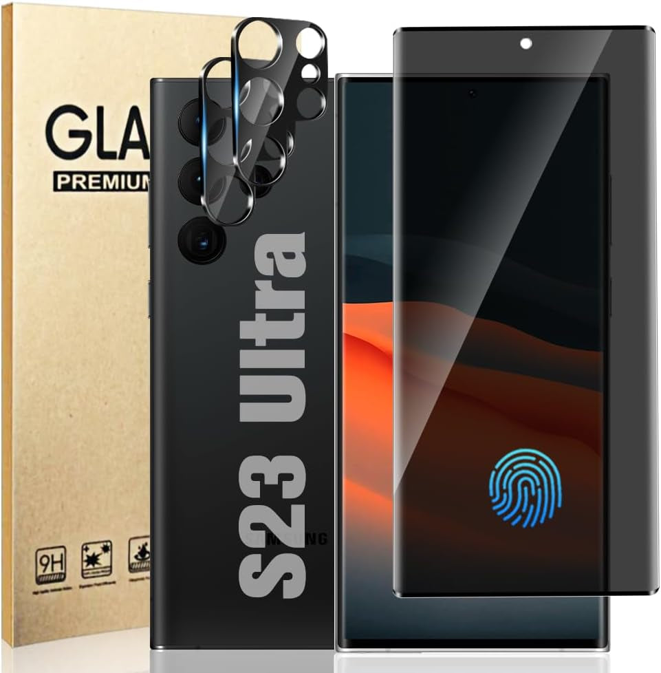 2+2 Pack Galaxy S22 Ultra 5G Privacy Screen Protector and Camera Lens Protection,Anti-Spy Tempered Glass, 3D Full Coverage, Fingerprint Unlock, Free of Bubbles for Samsung Galaxy S22 Ultra 6.8 Inch
