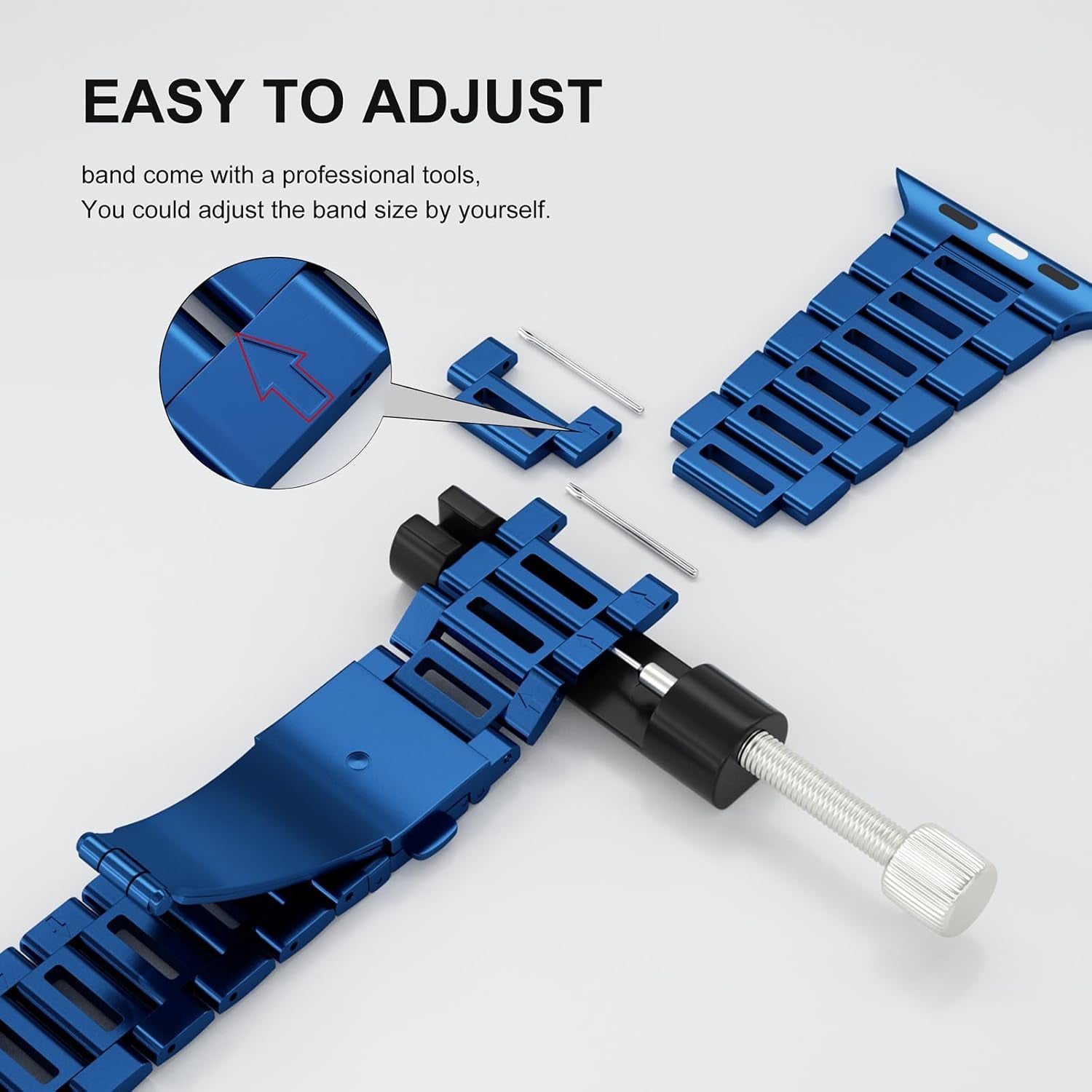 Finestone Metal Band for Apple Watch - Stainless Steel Apple Watch Band Compatible with Apple Watch 41Mm 40Mm 38Mm - Slim Hollow-Out Design Strap for Iwatch Series 9/8/7/6/5/4/3/2/1 SE Women Men Blue