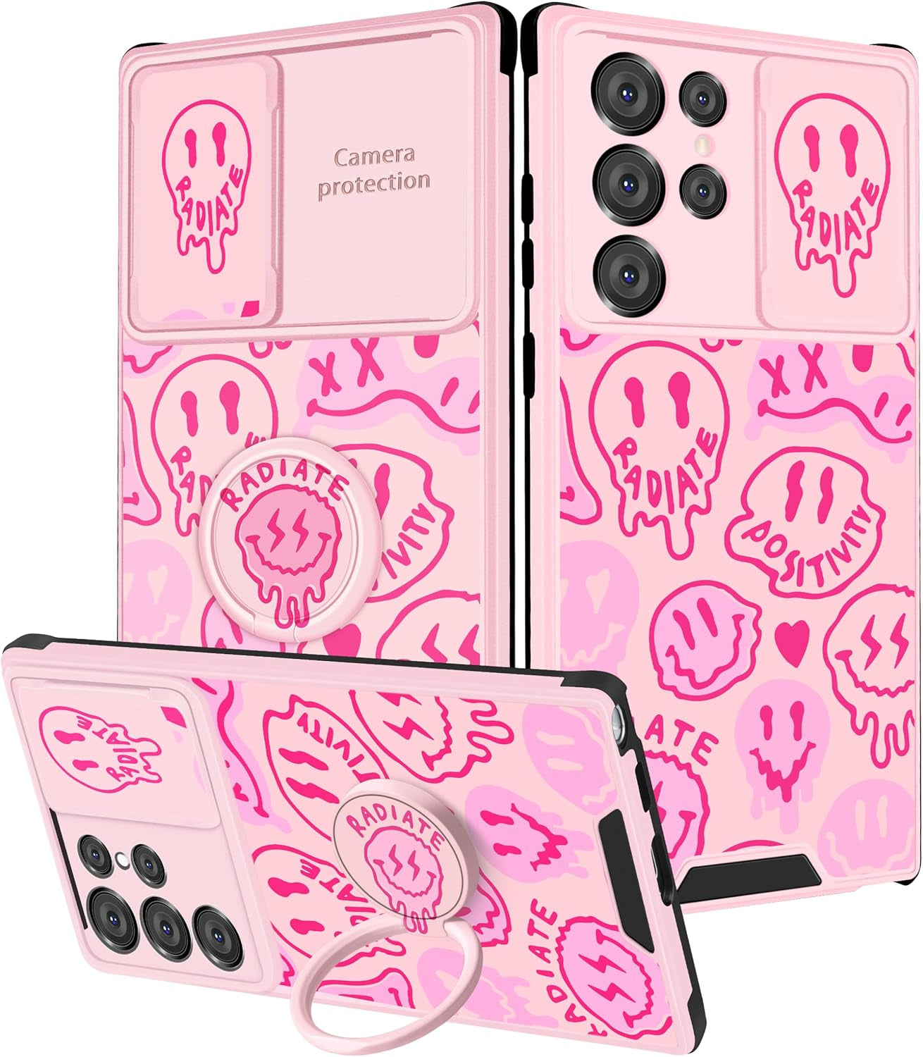 Goocrux (2In1 for Samsung Galaxy S22 Ultra Case Flower Floral for Women Girls Girly Pretty Cute Phone Cover with Slide Camera Cover+Ring Holder Fashion Pattern Unique Design Cases for S22 Ultra 6.8''