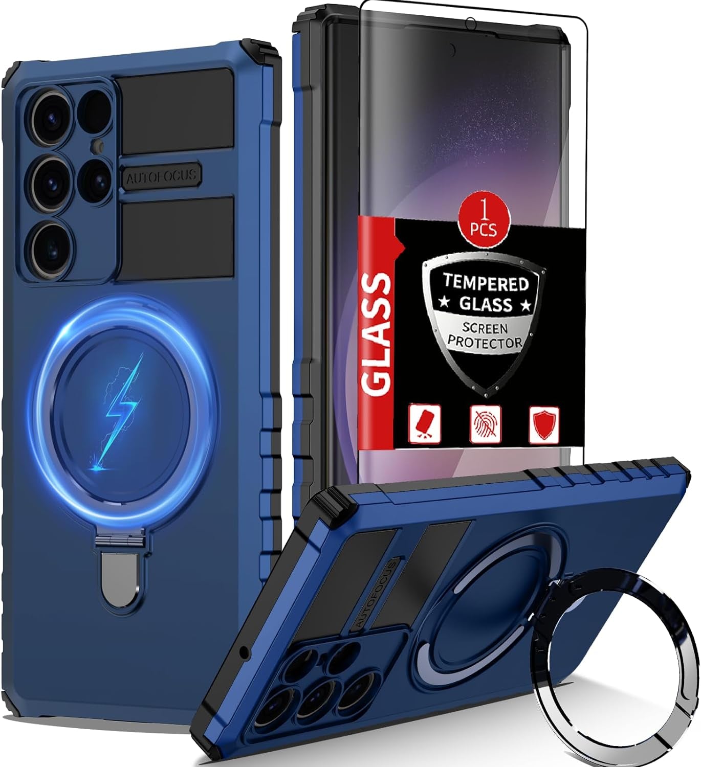 For Samsung Galaxy S22 Ultra Case Compatible with Magsafe Wireless Charging Magnetic Galaxy S22 Ultra Case with Screen Protector, Galaxy S22 Ultra Case with Stand Shockproof Protection Black