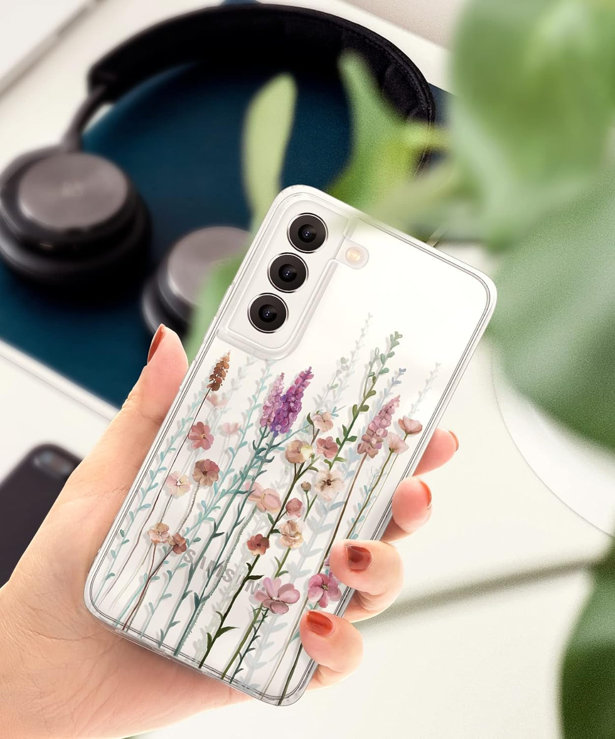 Gronda Case for Samsung Galaxy S22 Cute Floral Design Case for Galaxy S22 anti Yellowing Slim S22 Phone Case for Women, Flowers Blooming