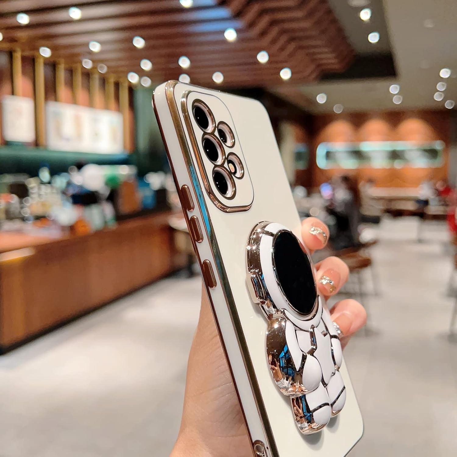 Compatible with Samsung Galaxy A53 5G Case, Plating Astronaut Hidden Stand Case Camera Len Protection Soft Silicone Shockproof Bumper Cute Case for Galaxy A53 6.5 Inch (White)