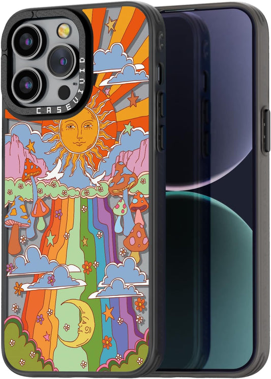 Casevivid Compatible for Iphone 14 Pro Case Cute Aesthetic - Durable Fashion Funny Phone Case - Mushroom Pattern Print Soft Shockproof Cover 6.1 Inches Black  CASEVIVID   