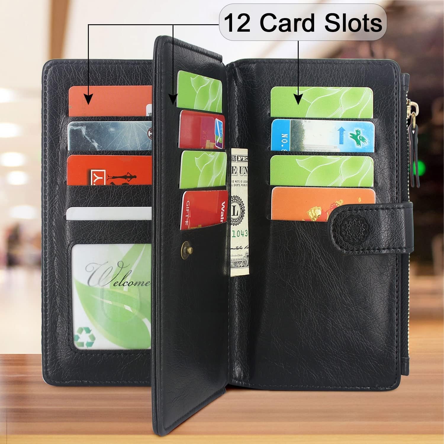 Harryshell Compatible with Iphone 14 Pro 6.1 Inch 5G 2022 Wallet Case Detachable Magnetic Cover Zipper Cash Pocket Multi Card Slots Holder Wrist Strap Lanyard (Floral Black)  Harryshell   