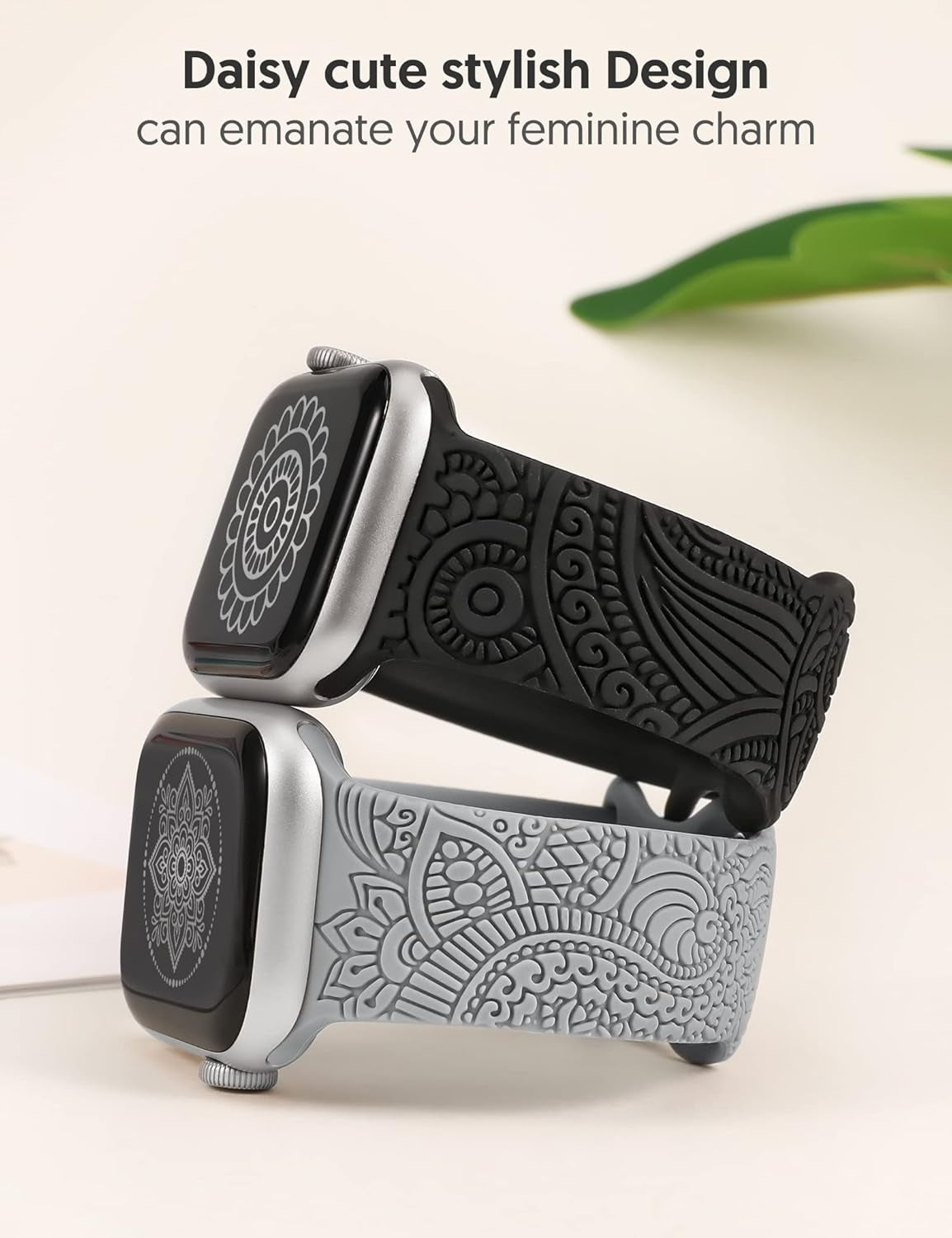 2 Packs Boho Engraved Bands Compatible with Apple Watch Bands 41Mm 40Mm 38Mm 45Mm 44Mm 42Mm 49Mm Women Girls Men, Silicone Sport Fancy Dressy Cute Strap for Iwatch Series 9/Ultra/Se/8/7/6/5/4/3/2/1