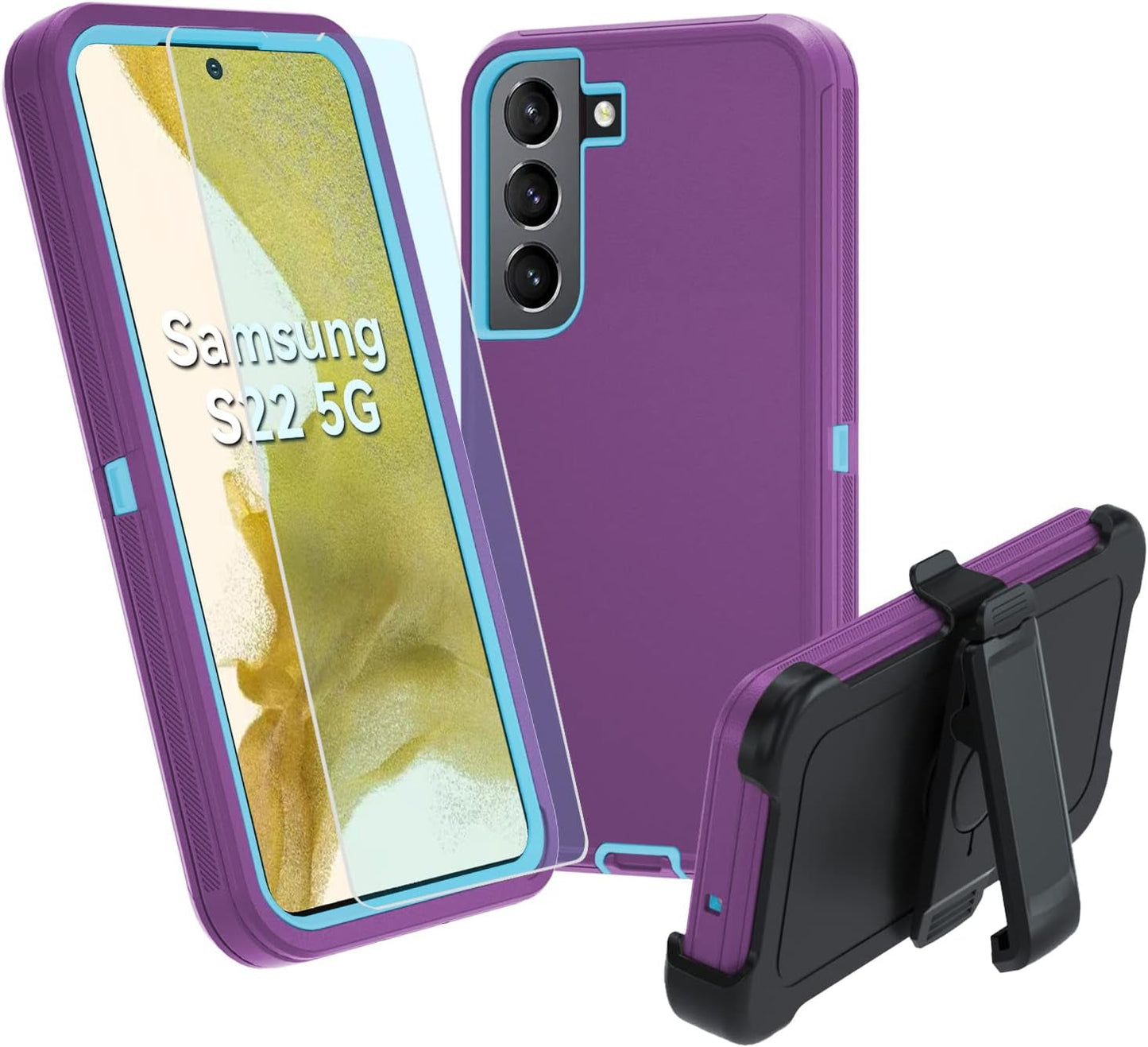 For Galaxy S22 5G Case,Samsung S22 Heavy Duty Case,[Military Grade Protective ],[Shockproof] [Dropproof] [Dust-Proof], Compatible with Samsung Galaxy S22 5G (Gray/Skyblue)