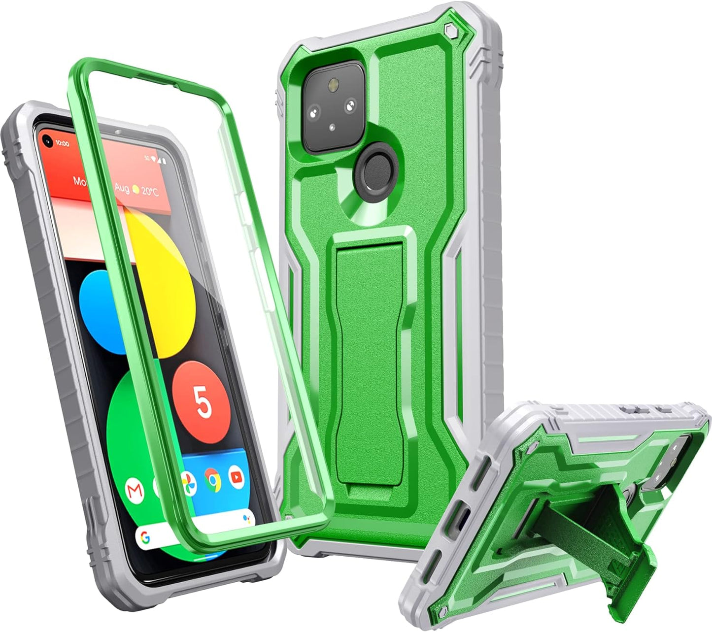 FITO for Pixel 5 Case, Dual Layer Shockproof Heavy Duty Case with Screen Protector for Google Pixel 5 Phone, Built-In Kickstand (Black)  FITO Green  