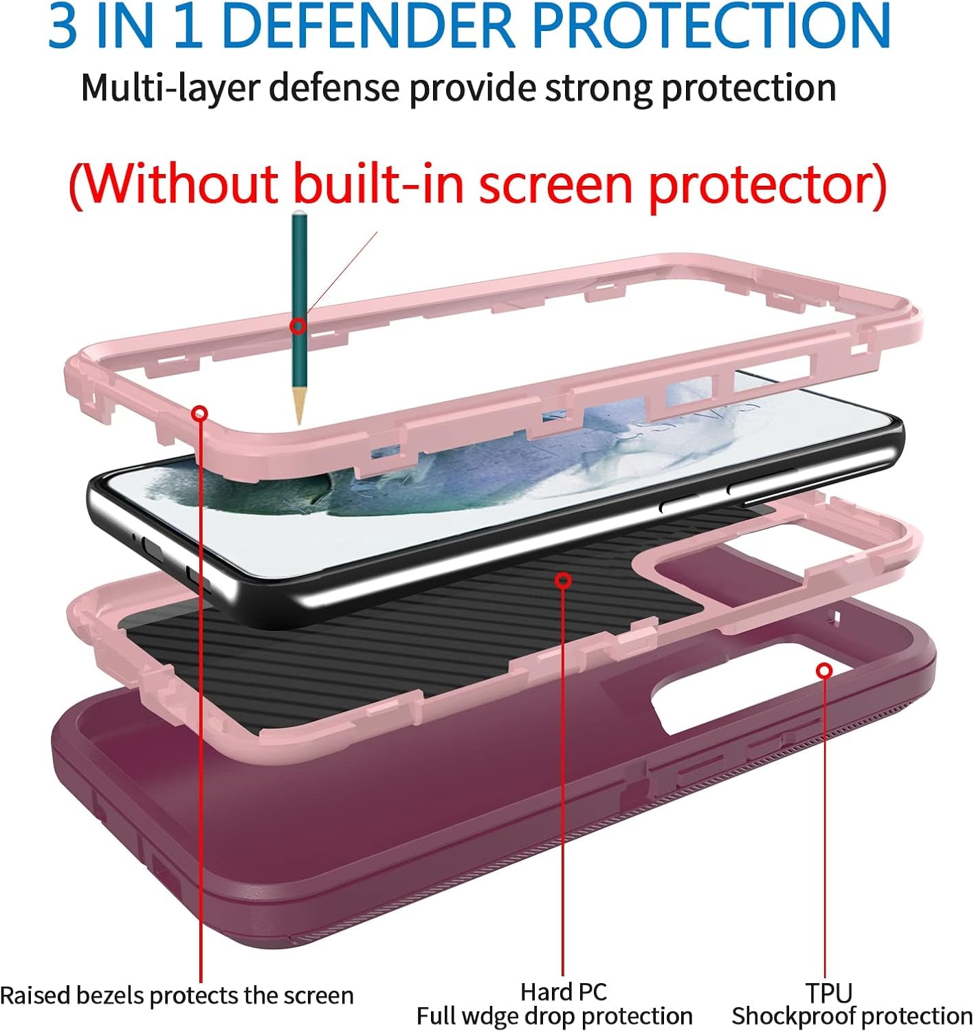 Anloes Case for Samsung Galaxy A53 5G, Galaxy A53 5G Phone Case Heavy Duty Shockproof Dustproof Rugged Defender Protective, 3 in 1 Bumper Cover for A53 5G Purple(Without Screen Protector)