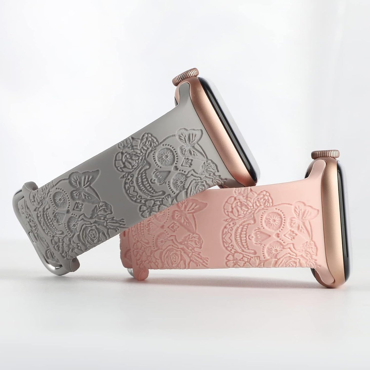 Floral Engraved Design Sport Bands Compatible with Apple Watch Iwatch Bands 40Mm 38Mm 41Mm, Flower Pattern Laser Printed Soft Silicone Strap for Iwatch Series 7-1 & SE