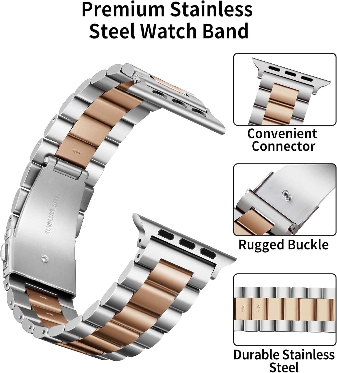 BINLUN Compatible with Apple Watch Band 45Mm 44Mm 42Mm 41Mm 40Mm 38Mm Matte Stainless Steel Metal Watch Strap with Polished TPU Watch Case Compatible with Iwatch Bands Series 9/8/7/SE2/SE/6/5/4/3/2/1