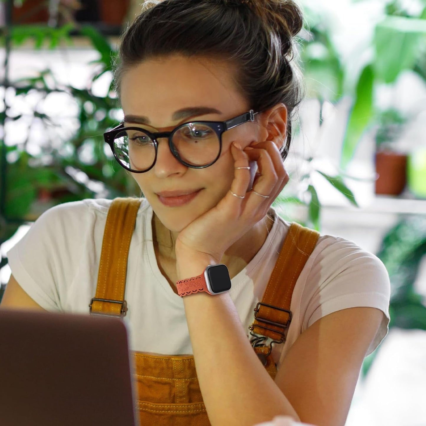 4 Pack Floral Engraved Silicone Bands Compatible with Apple Watch Band 38Mm 40Mm 41Mm 42Mm 44Mm 45Mm 49Mm Women, Soft Lace Cute Strap Flower Wristbands for Iwatch Series 9 8 7 6 5 4 3 2 1 SE Ultra