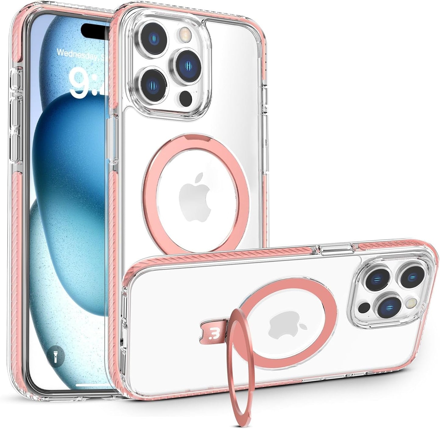 MYBAT PRO Lure Series Iphone 15 Pro Case with Magnetic Ring Stand[Compatible with Magsafe],Slim Thin Shockproof Transparent Bumper Cover,Anti-Scratch Iphone Case for Iphone 15 Pro  Valor Communication Inc. Pink Ip 15 Pro 