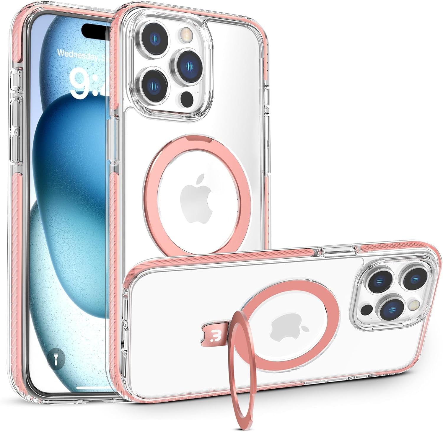 MYBAT PRO Lure Series Iphone 15 Pro Max Case with Magnetic Ring Stand[Compatible with Magsafe],Slim Thin Shockproof Transparent Bumper Cover,Non-Yellowing Iphone Case for Iphone 15 Pro Max  Valor Communication Inc. Pink Ip 15 Pro Max 