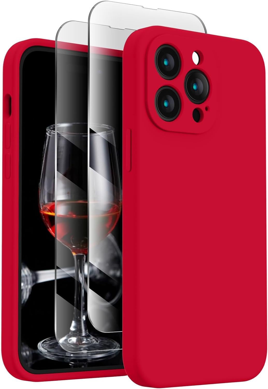 Firenova for Iphone 14 Pro Case, Silicone Upgraded [Camera Protection] Phone Case with [2 Screen Protectors], Soft Anti-Scratch Microfiber Lining Inside, 6.1 Inch,Chalk Pink  FireNova Deep Red  