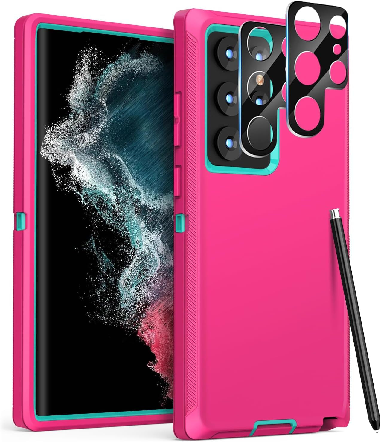 FEIYAR HOME for Samsung Galaxy S22 Ultra Case: [Military Grade Shockproof] with 2 [Camera Lens Protector] [No Screen Protector] Heavy Duty Protection Phone Case for Galaxy S22 Ultra 5G-Purple Green