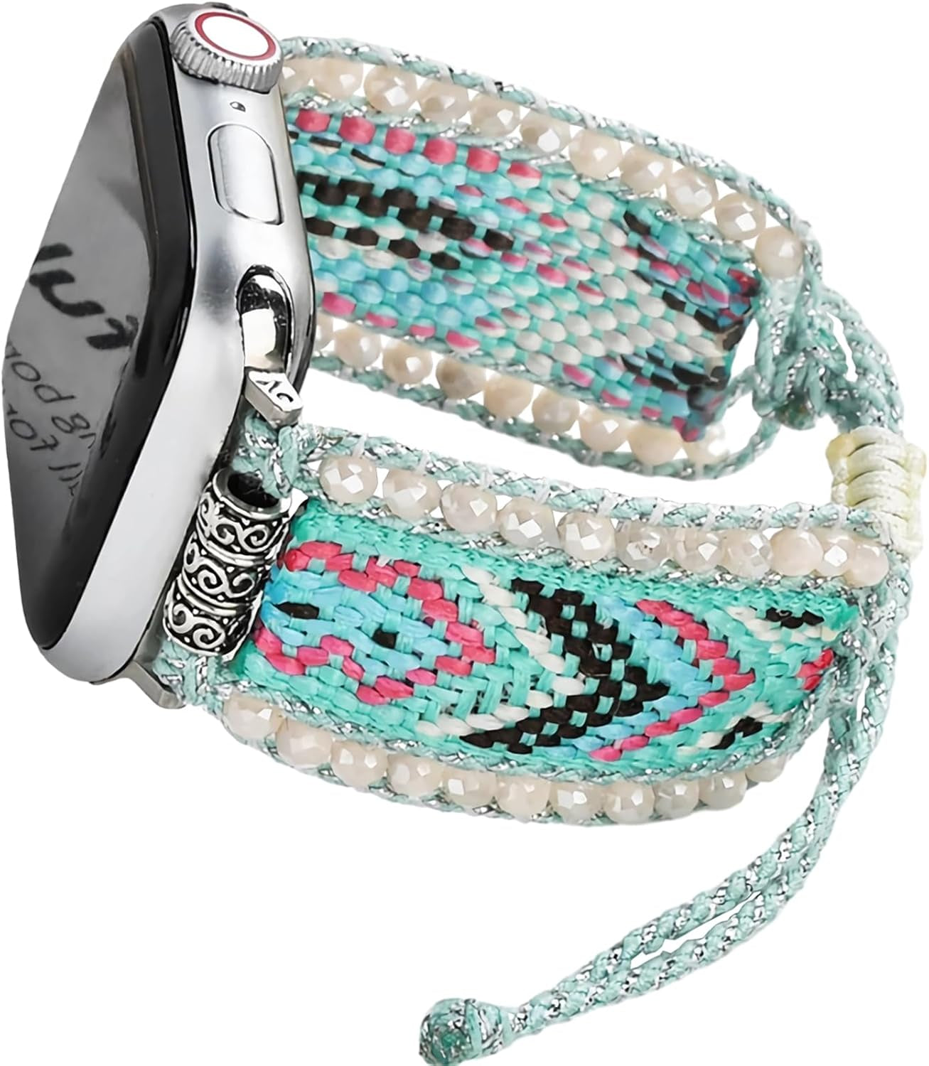Fancy Woven Braided Nylon Band Compatible with Apple Watch Bands 40Mm 41Mm 38Mm, Retro Boho Friendship Bracelet Handmade Bohemian Beaded Adjustable Dressy Strap Wristbands for Iwatch Bands Series 9/8/7/6 5/4/3/2/SE