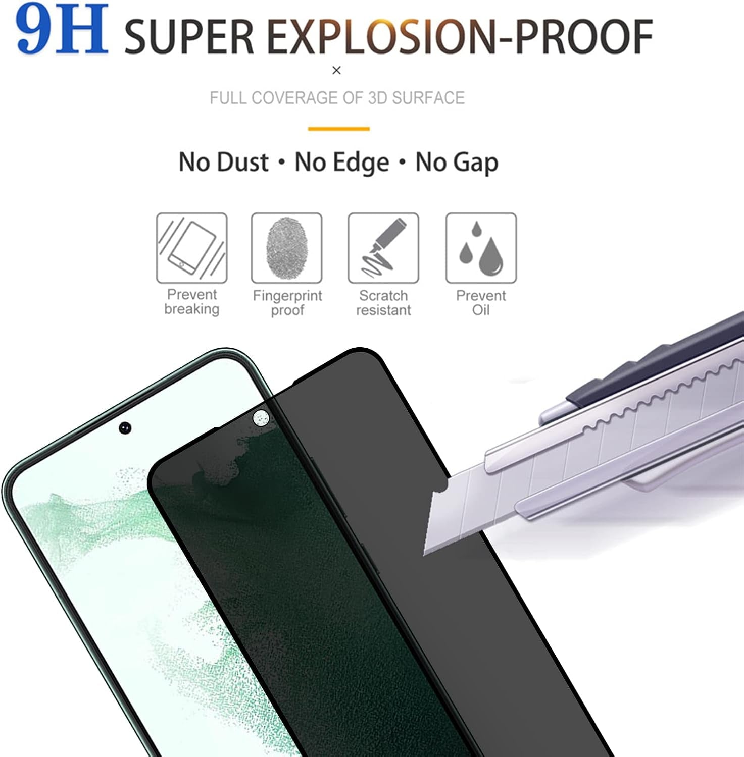 2 Pack Privacy Screen Protector for Samsung Galaxy S22 Plus/ S22+ [Anti-Spy Tempered Glass], Ultra HD, Anti-Scratch, Bubble-Free, Easy Install 9H Protective Glass Black (Not for S21/S22 Ultra)