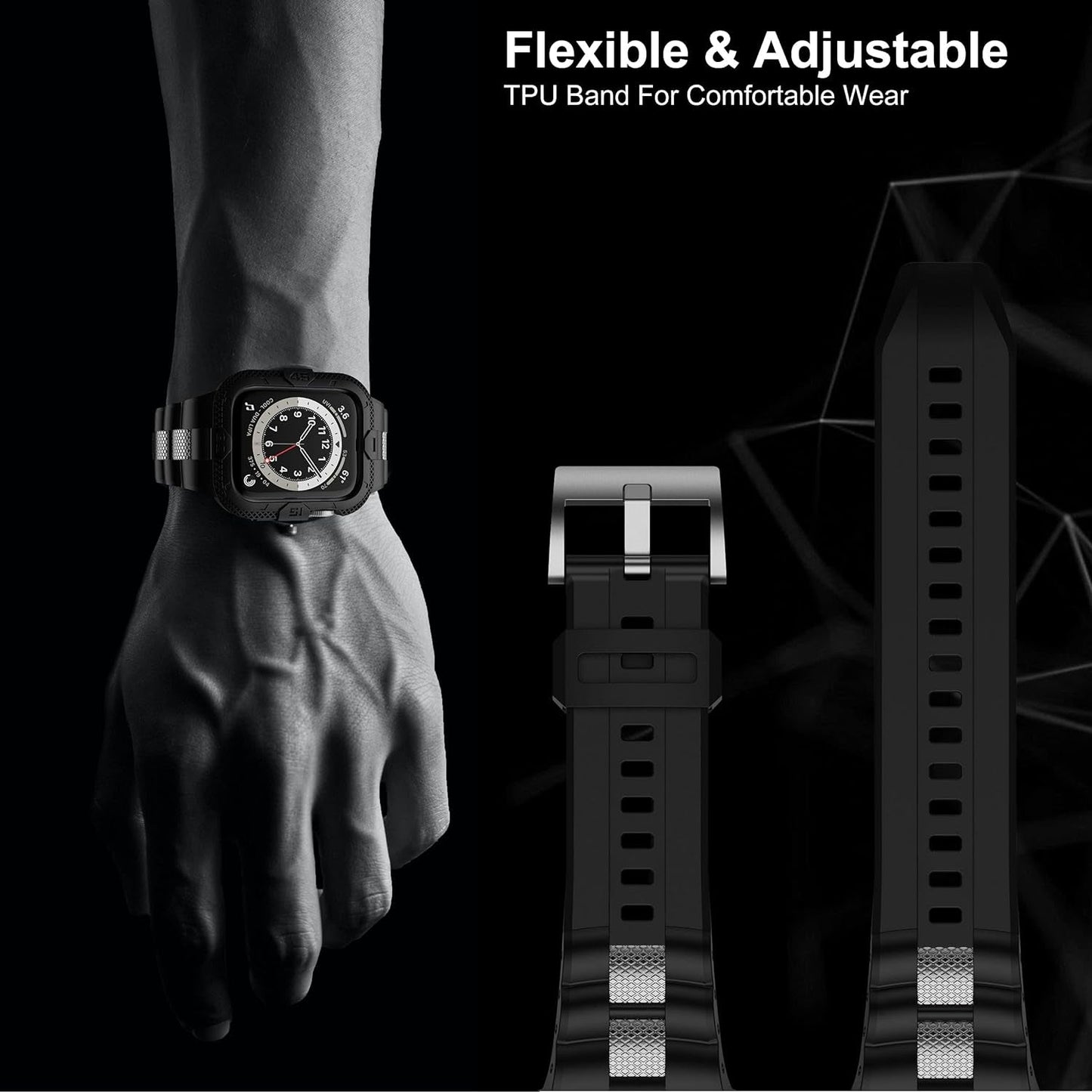 GELISHI Compatible with Apple Watch Band 45Mm 44Mm 42Mm 41Mm 40Mm 38Mm, Men Sport Bands Rugged Case for Watch Series 9 8 7/Series 6 SE 5 4 3