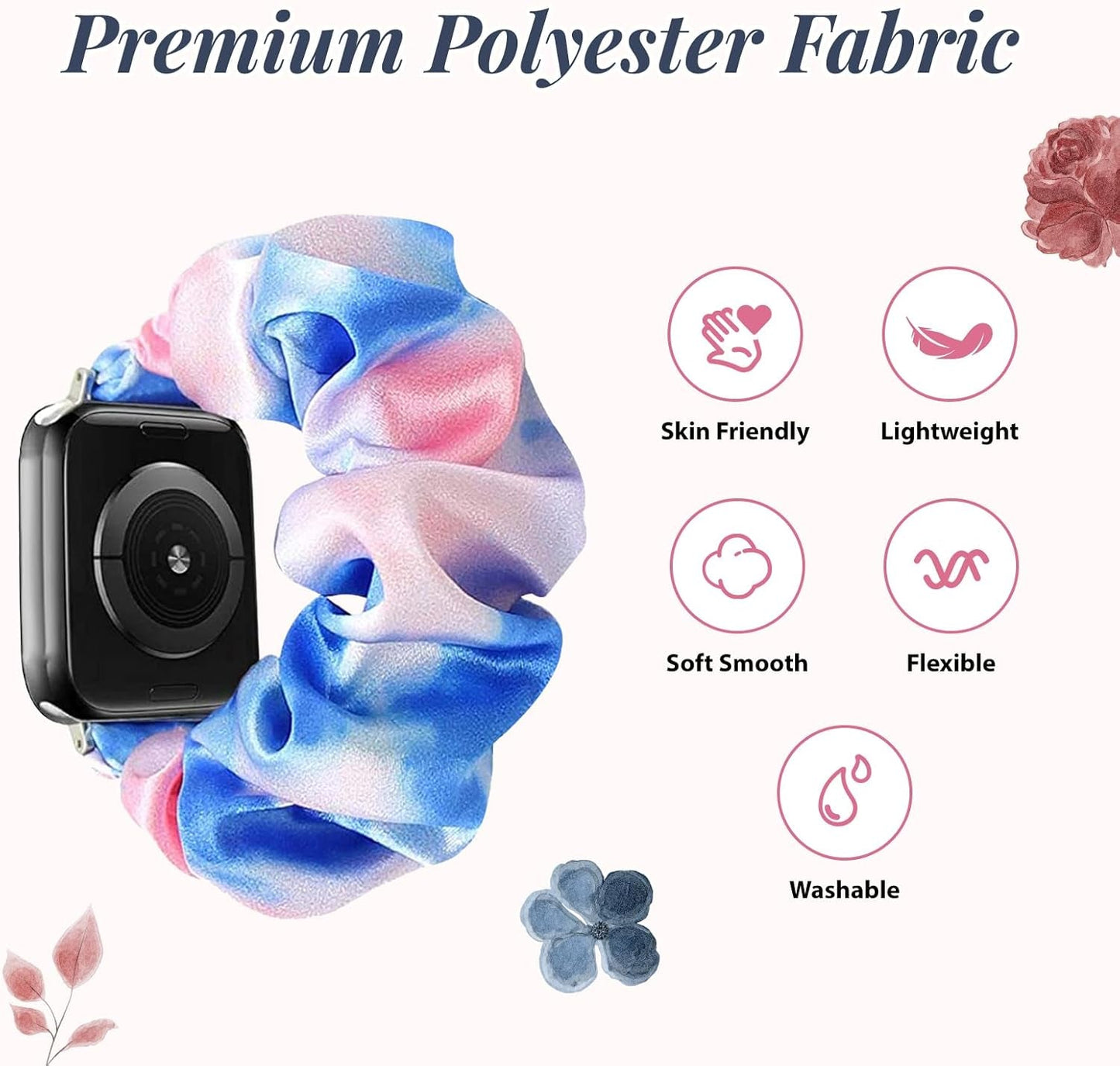 2 Pack Solo Loop Bands Compatible with Apple Watch 44Mm 40Mm 38Mm 41Mm 45Mm 49Mm 42Mm for Women Printed Elastic Scrunchie Wristbands for Iwatch Series 9 8 7 6 5 4 3 2 1 SE Ultra