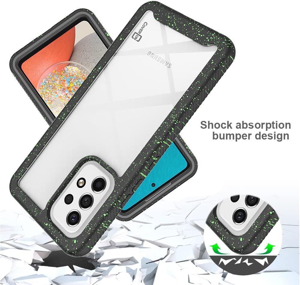 Coveron Full Body Cover Designed for Samsung Galaxy A53 5G Case, Clear Heavy Duty Rugged Anti-Slip Guard - Black (Spotted Green)