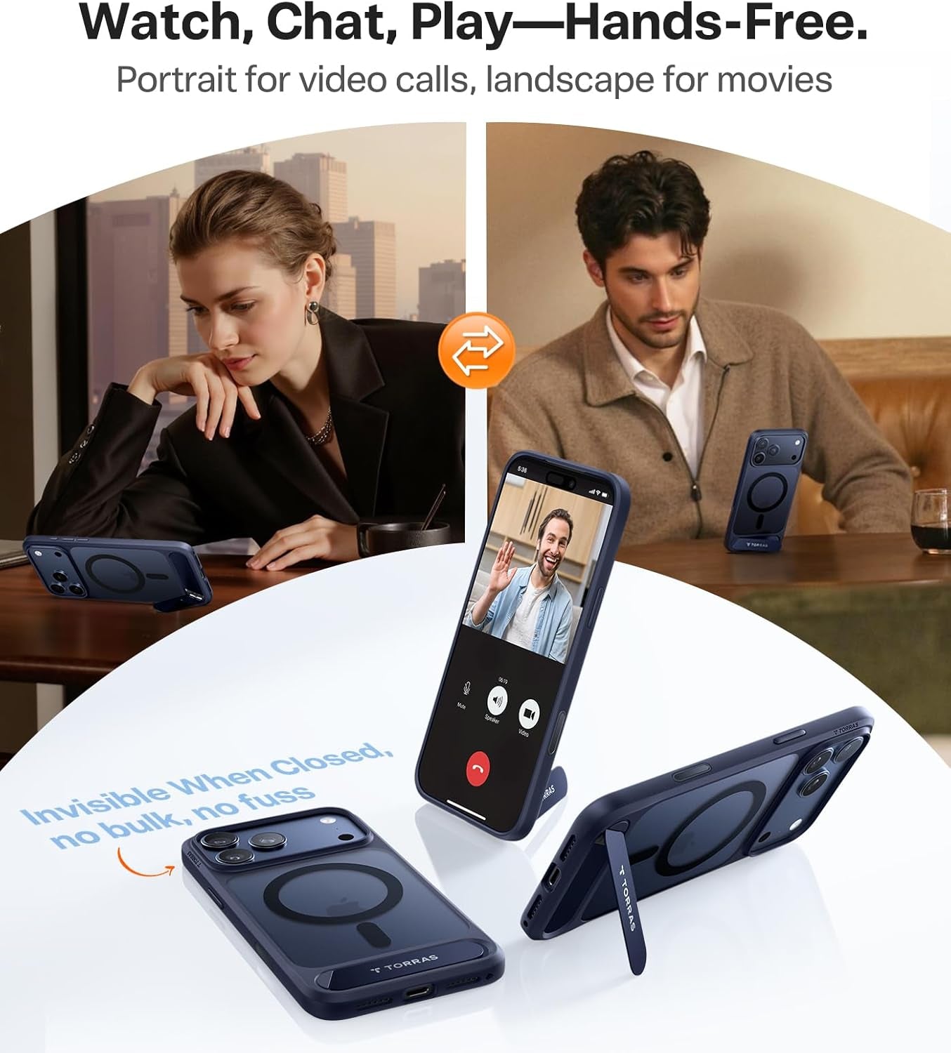 TORRAS Strong Magnetic & Seamless Stand for Iphone 17 Pro Max Case, Fit for Magsafe, Military Grade Drop Protection, Invisible Adjustable Kickstand, Camera Control Button, Translucent Matte Deep Blue