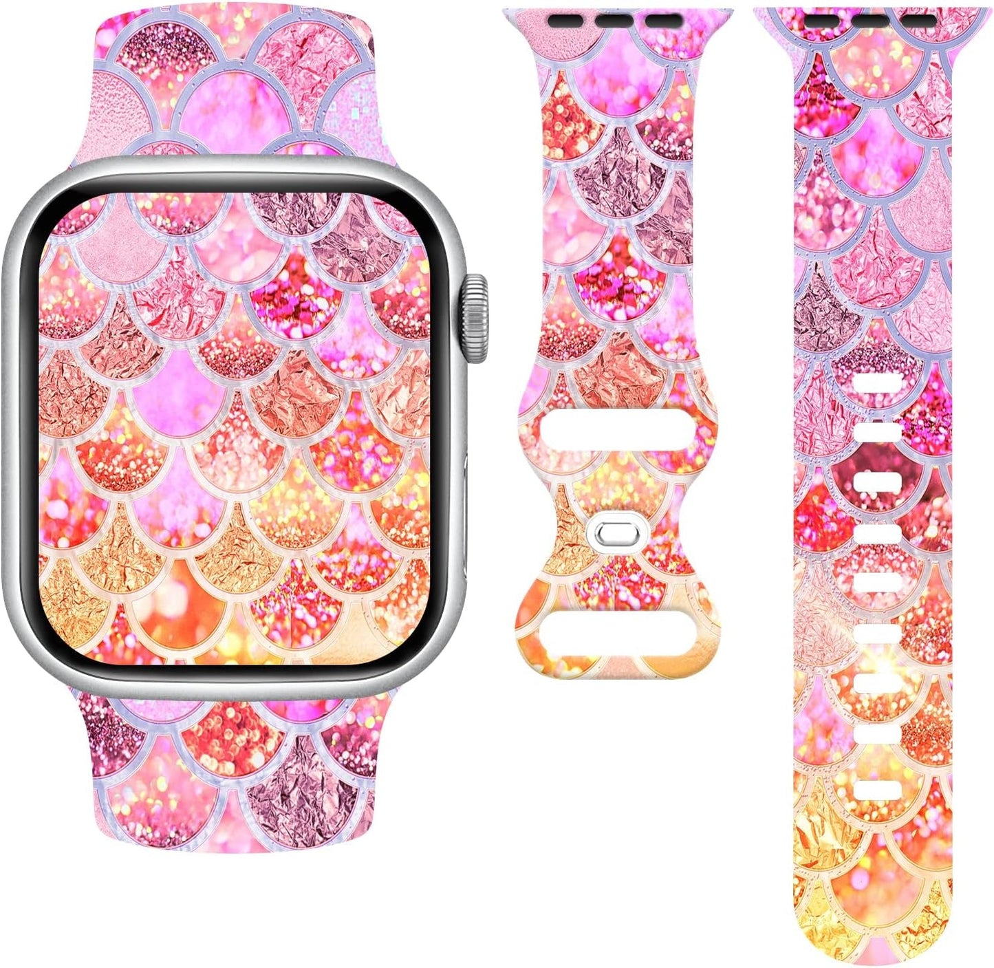 Fish Scales Watch Band Compatible with Apple Watch, Iwatch Bands All Series Soft Silicone Strap Adjustable Replacement