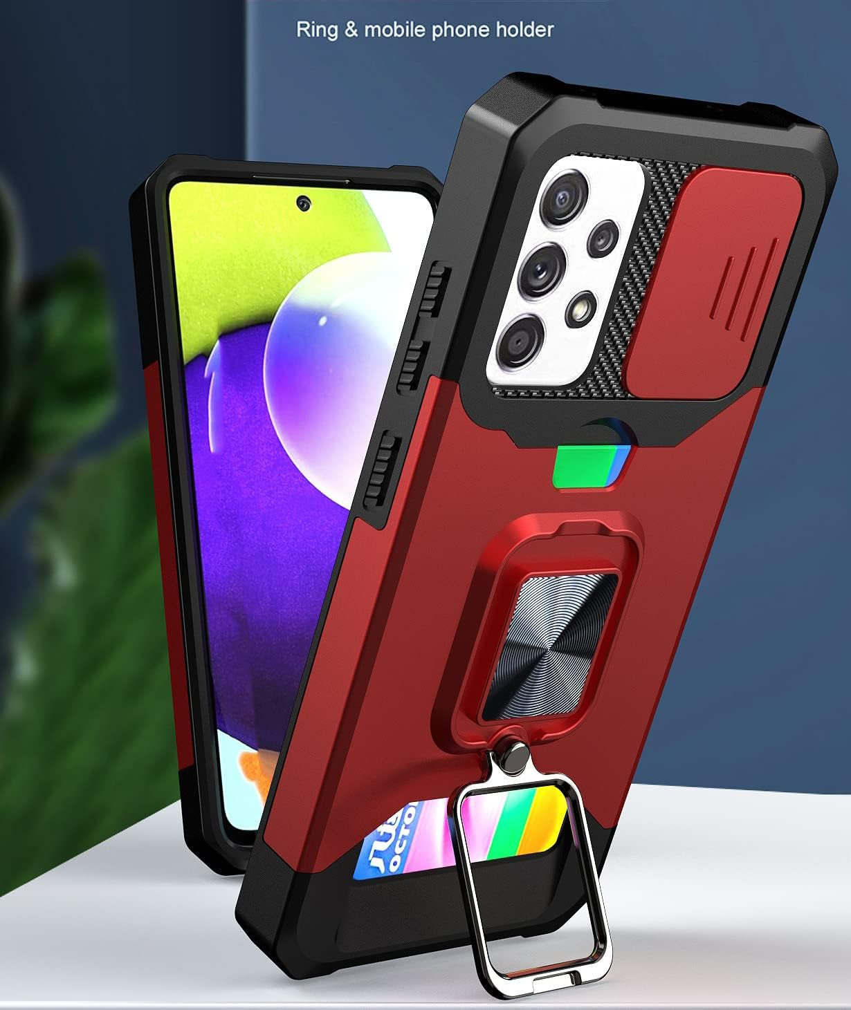 Ccsmall Case for Samsung Galaxy A53 5G with Card Holders, Cover with Slide Camera Protection Built-In Magnetic Kickstand Phone Case for Samsung Galaxy A53 5G TC Black