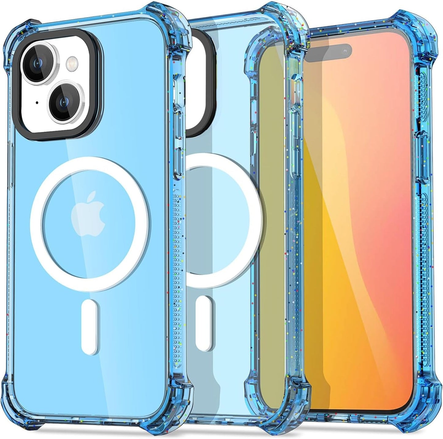 Aicase Clear Blue Bounce Case Compatible with Iphone 15 Plus, Impact Shockproof [Non-Yellowing] [21.3 FT Military Drop Protection] Anti-Scratch Protective Cell Phone Cover  AICase Blue/Mag 15 