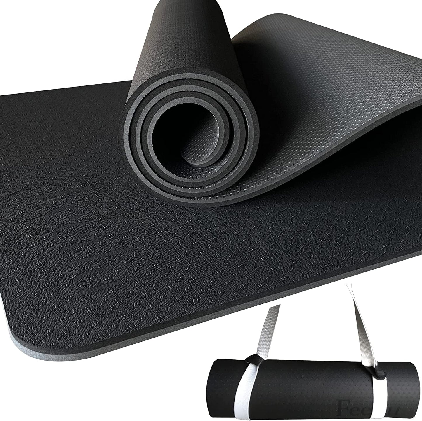 10Mm Thick Yoga Mat with Strap – Non-Skid Dual Surface, Eco-Friendly POE, for Women, Men, Kids. Perfect for Pilates, Yoga, Floor Workouts.