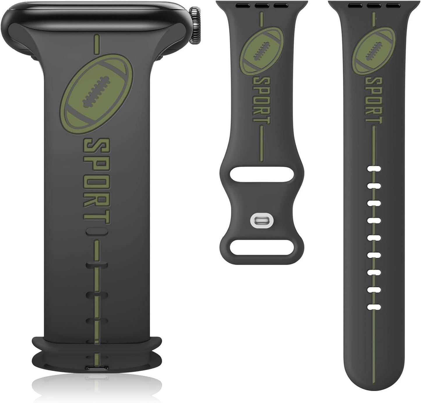 Designer Band for Apple Watch Band 38Mm 40Mm 41Mm 42Mm 44Mm 45Mm 49Mm Women Men,Silicone Waterproof Football Sport Strap for Iwatch Series 9 Ultra 8 7 6 5 4 3 2 1 SE Replacement Wristbands Grey Green