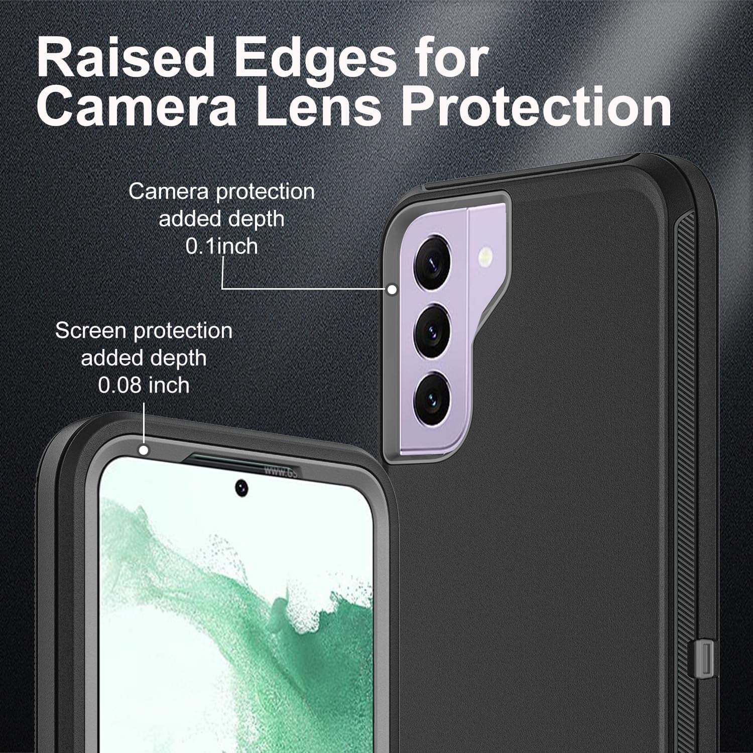 For Samsung Galaxy S22 plus Case, with 2Pcs [Self Healing Flexible TPU Screen Protector & Camera Lens Protector] Military Grade 3 in 1 Heavy Duty Case for Galaxy S22 plus 5G (Black/Grey)