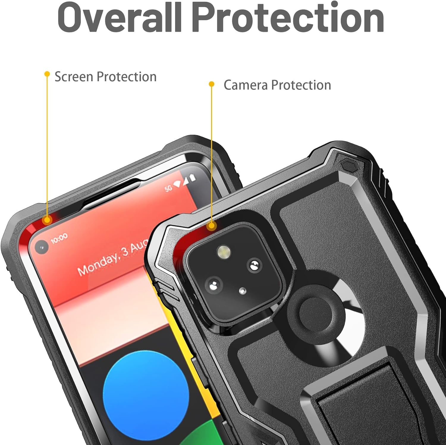 FITO for Pixel 5 Case, Dual Layer Shockproof Heavy Duty Case with Screen Protector for Google Pixel 5 Phone, Built-In Kickstand (Black)  FITO   